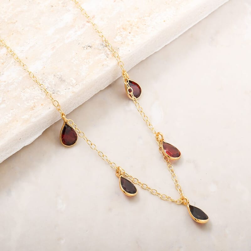 Mozambique Garnet Drop Necklace 17 Inches in 14K Yellow Gold Over Sterling Silver 2.75 ctw