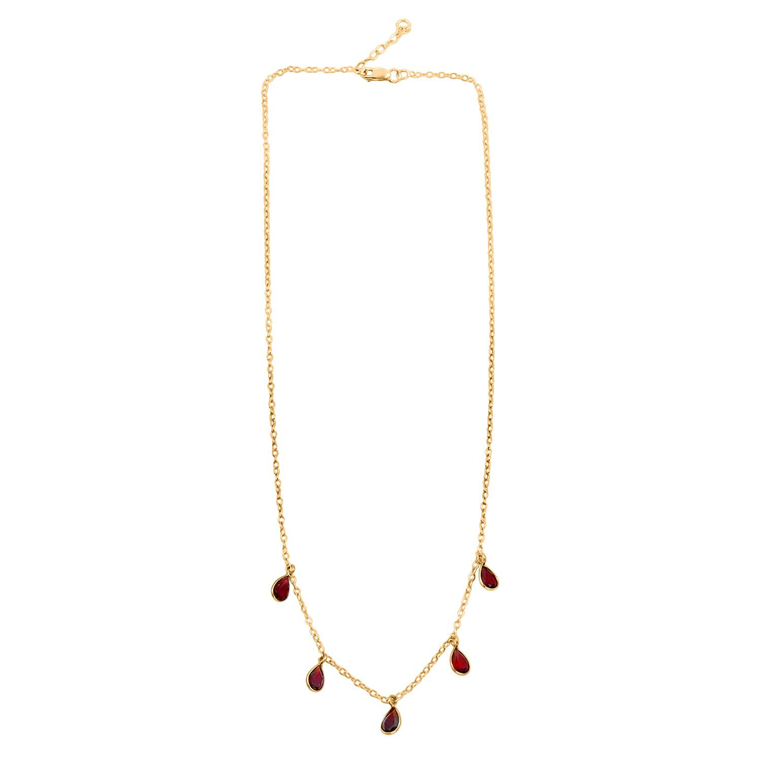 Mozambique Garnet Drop Necklace 17 Inches in 14K Yellow Gold Over Sterling Silver 2.75 ctw