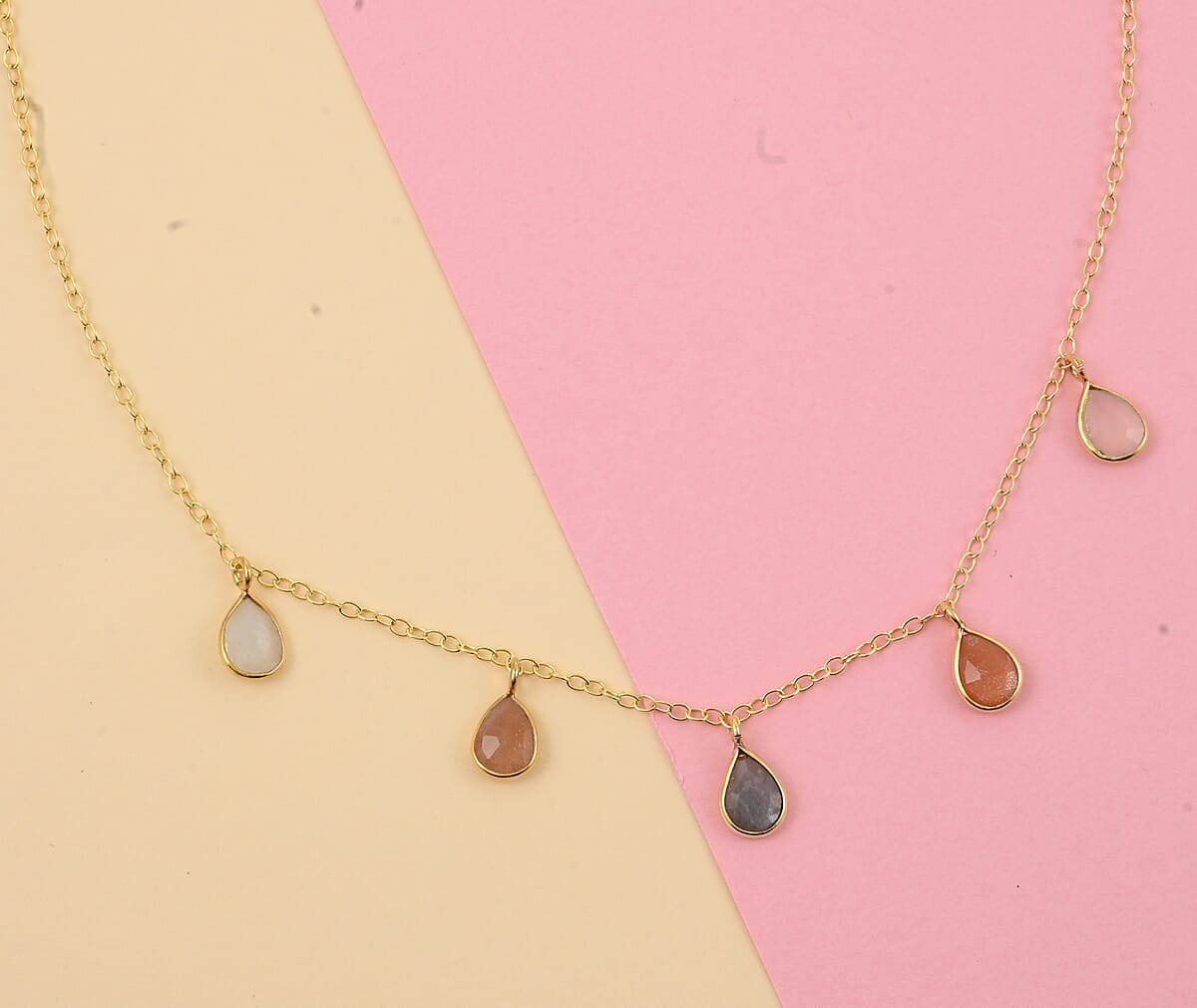 Multi Moonstone Drop Necklace 17 Inches in 14K Yellow Gold Over Sterling Silver 1.85 ctw image number 1
