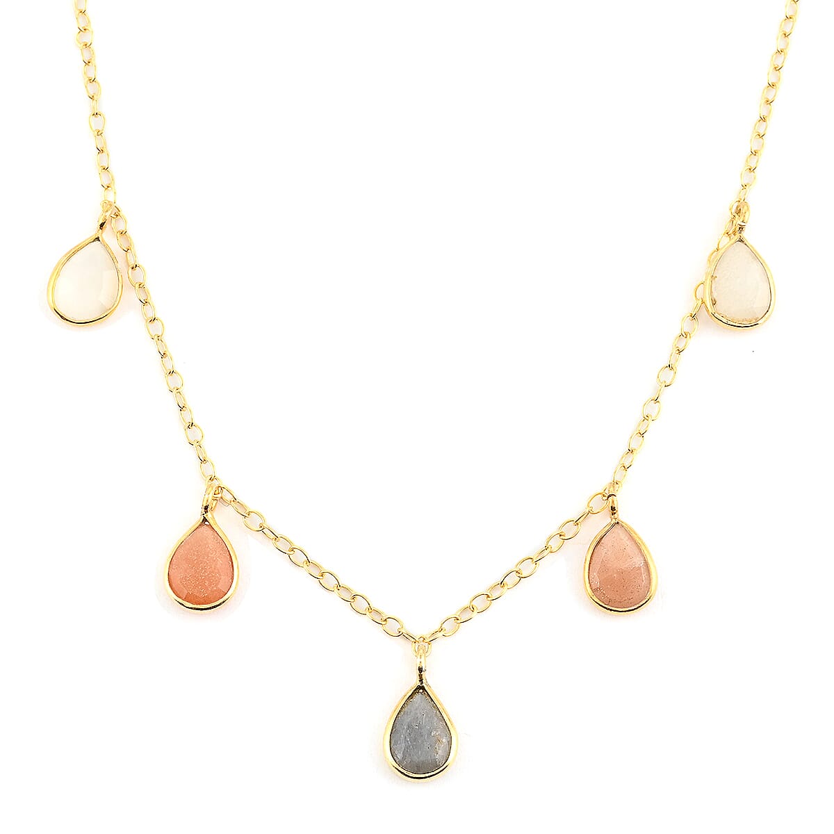 Multi Moonstone Drop Necklace 17 Inches in 14K Yellow Gold Over Sterling Silver 1.85 ctw image number 2
