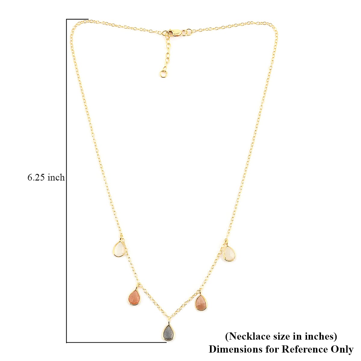 Multi Moonstone Drop Necklace 17 Inches in 14K Yellow Gold Over Sterling Silver 1.85 ctw image number 4