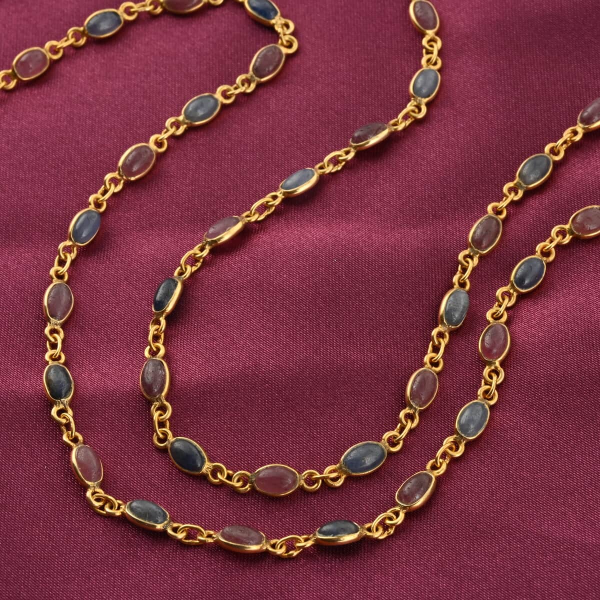 Ruby and Multi Sapphire Necklace 36 Inches in 14K Yellow Gold Over Sterling Silver 15.50 Grams 23.25 ctw image number 1