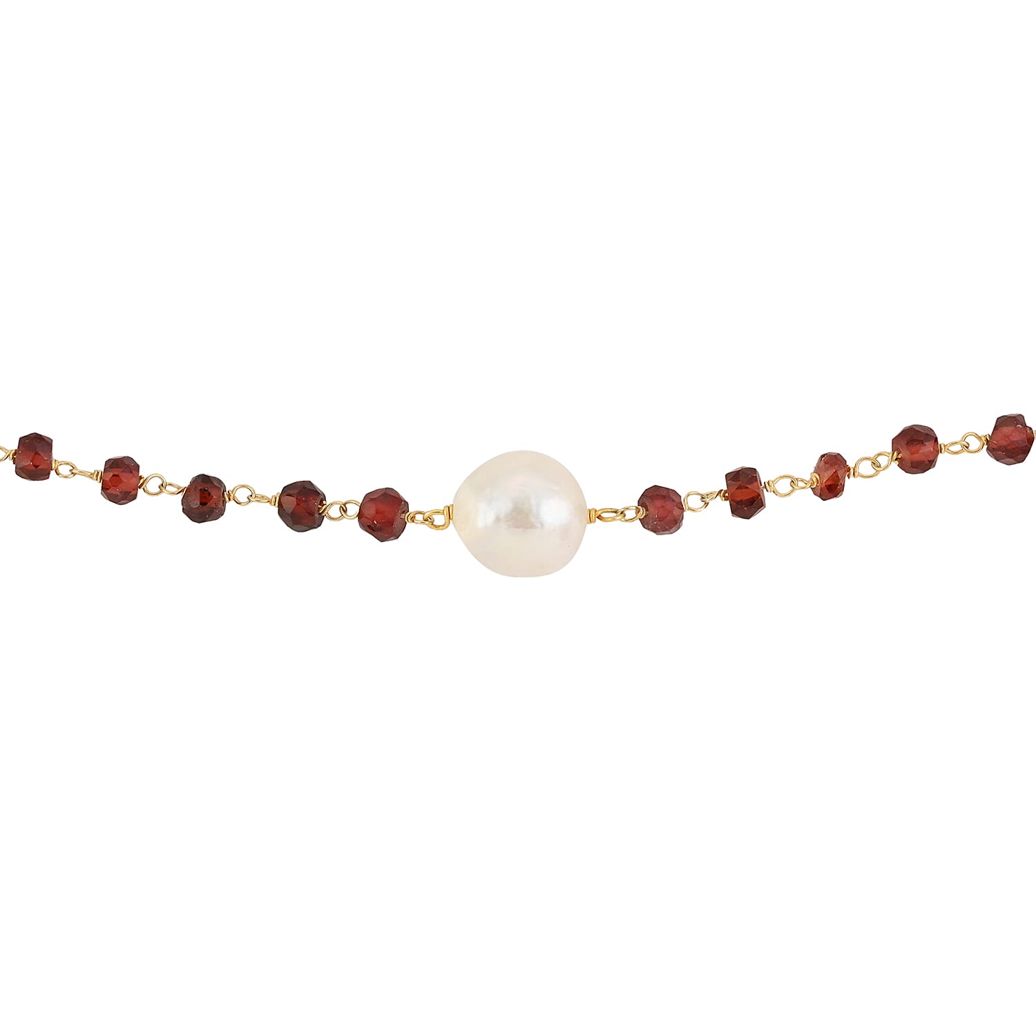 Freshwater Pearl and Mozambique Garnet Necklace 36 Inches in 14K Yellow Gold Over Sterling Silver 24.80 Grams 45.75 ctw