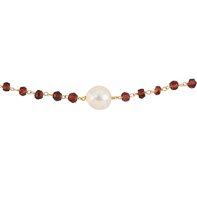 Freshwater Pearl and Mozambique Garnet Necklace 36 Inches in 14K Yellow Gold Over Sterling Silver 24.80 Grams 45.75 ctw