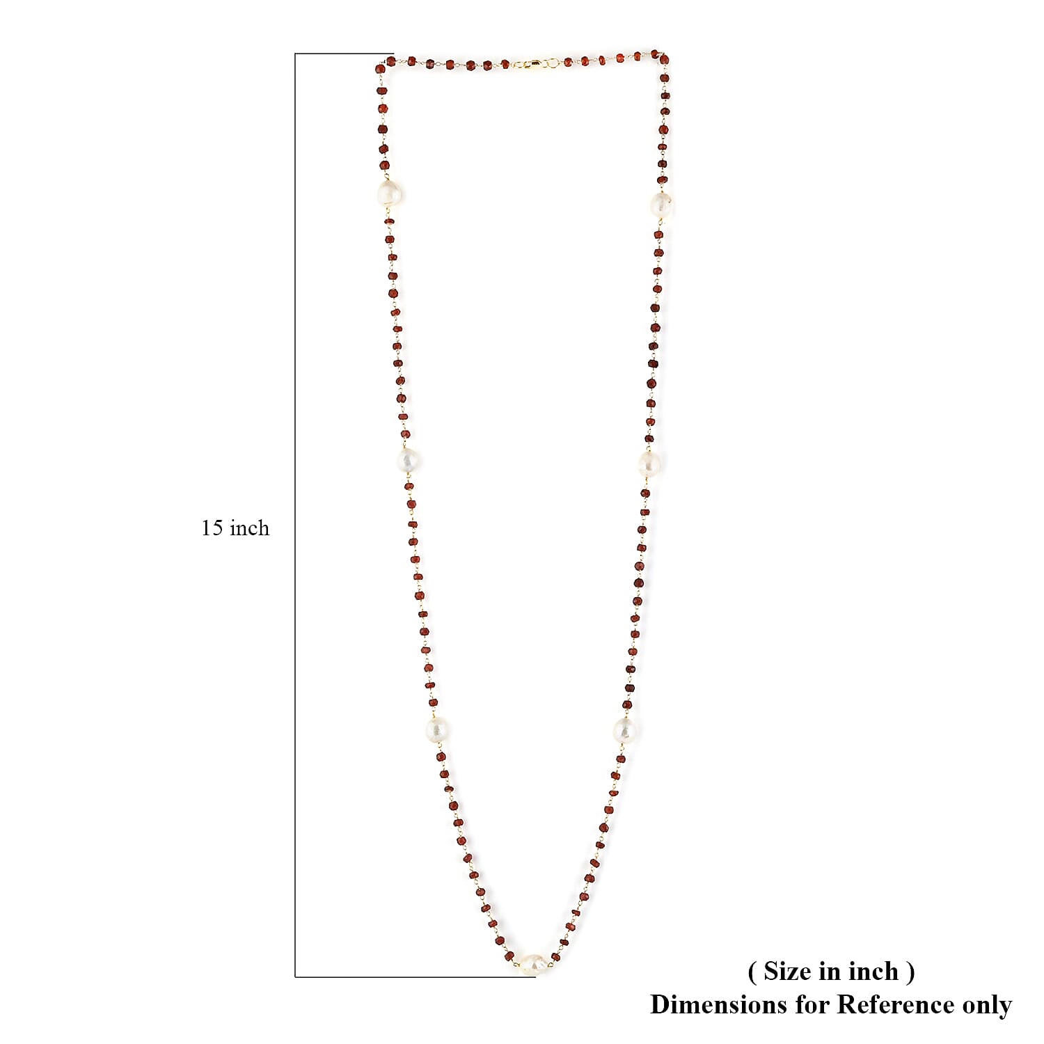 Freshwater Pearl and Mozambique Garnet Necklace 36 Inches in 14K Yellow Gold Over Sterling Silver 24.80 Grams 45.75 ctw