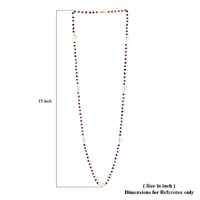 Freshwater Pearl and Mozambique Garnet Necklace 36 Inches in 14K Yellow Gold Over Sterling Silver 24.80 Grams 45.75 ctw