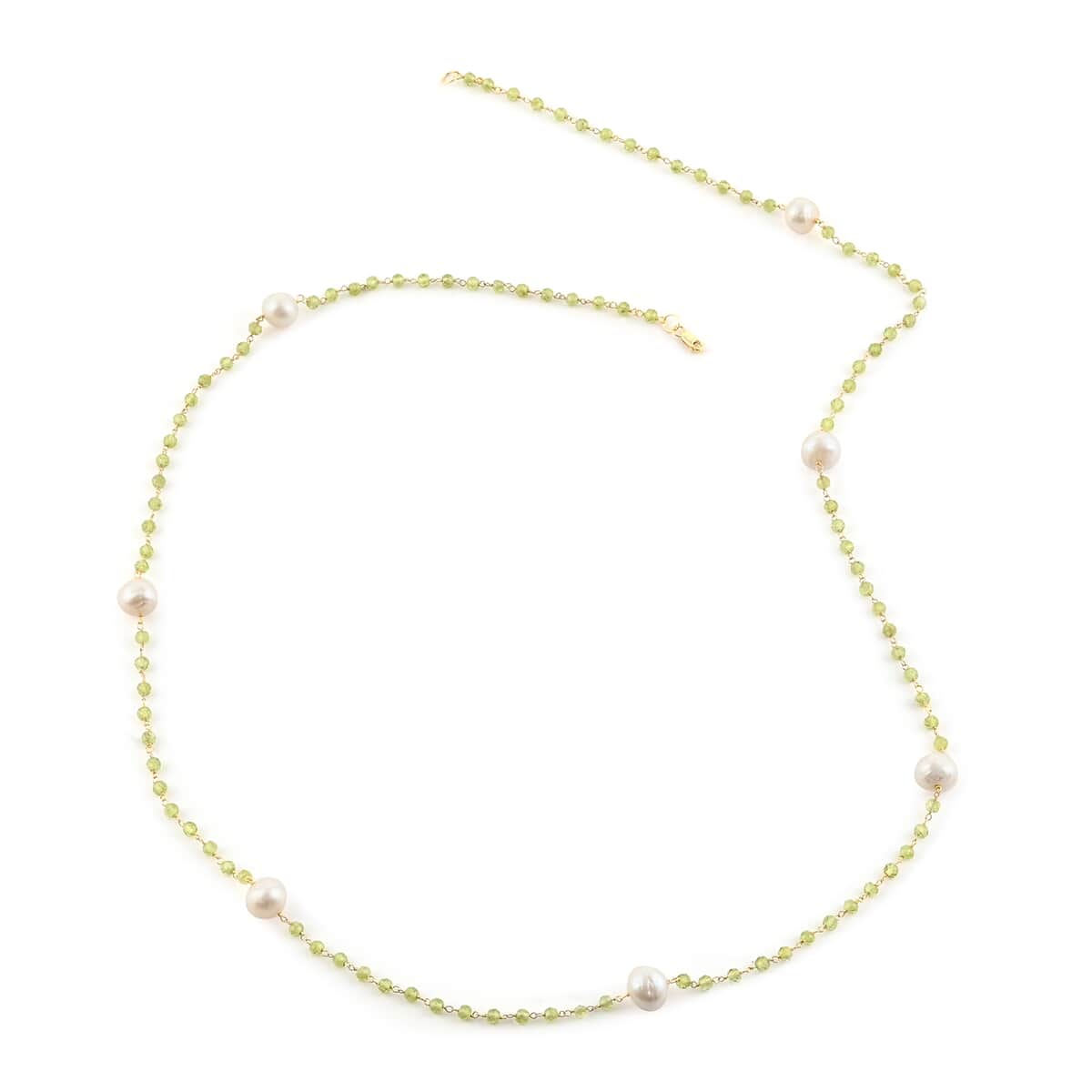 Peridot and Freshwater Pearl Necklace 35 Inches in 14K Yellow Gold Over Sterling Silver 22.70 Grams 38.40 ctw image number 2