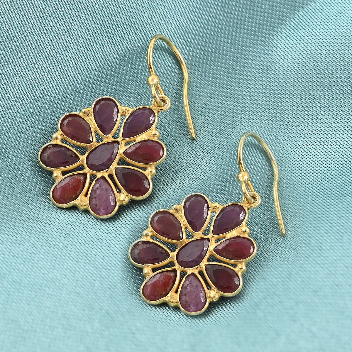 Ruby Dangle Flower Earrings in 14K YG Over Sterling Silver 1.70 ctw image number 1