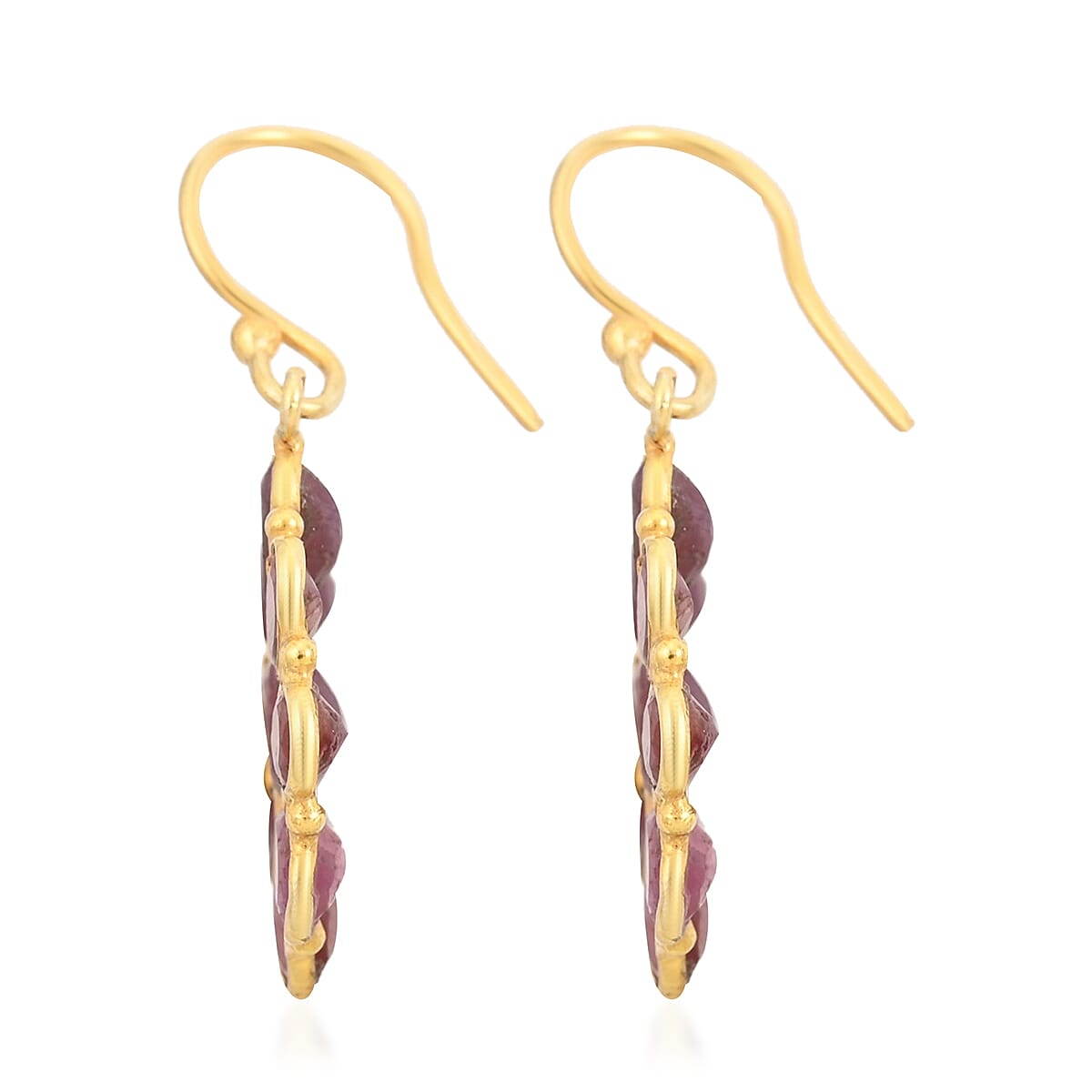 Ruby Dangle Flower Earrings in 14K YG Over Sterling Silver 1.70 ctw image number 3