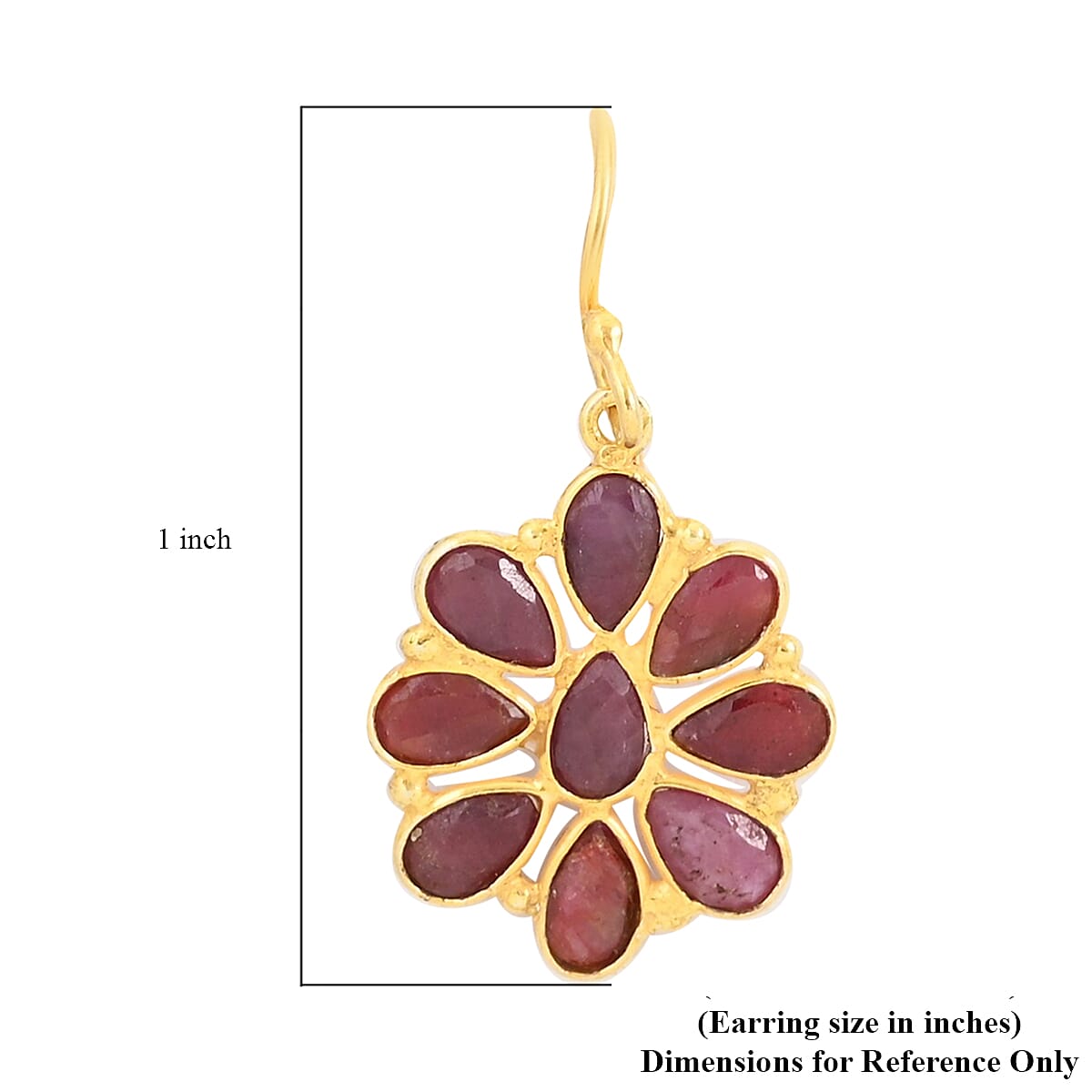 Ruby Dangle Flower Earrings in 14K Yellow Gold Over Sterling Silver 1.70 ctw