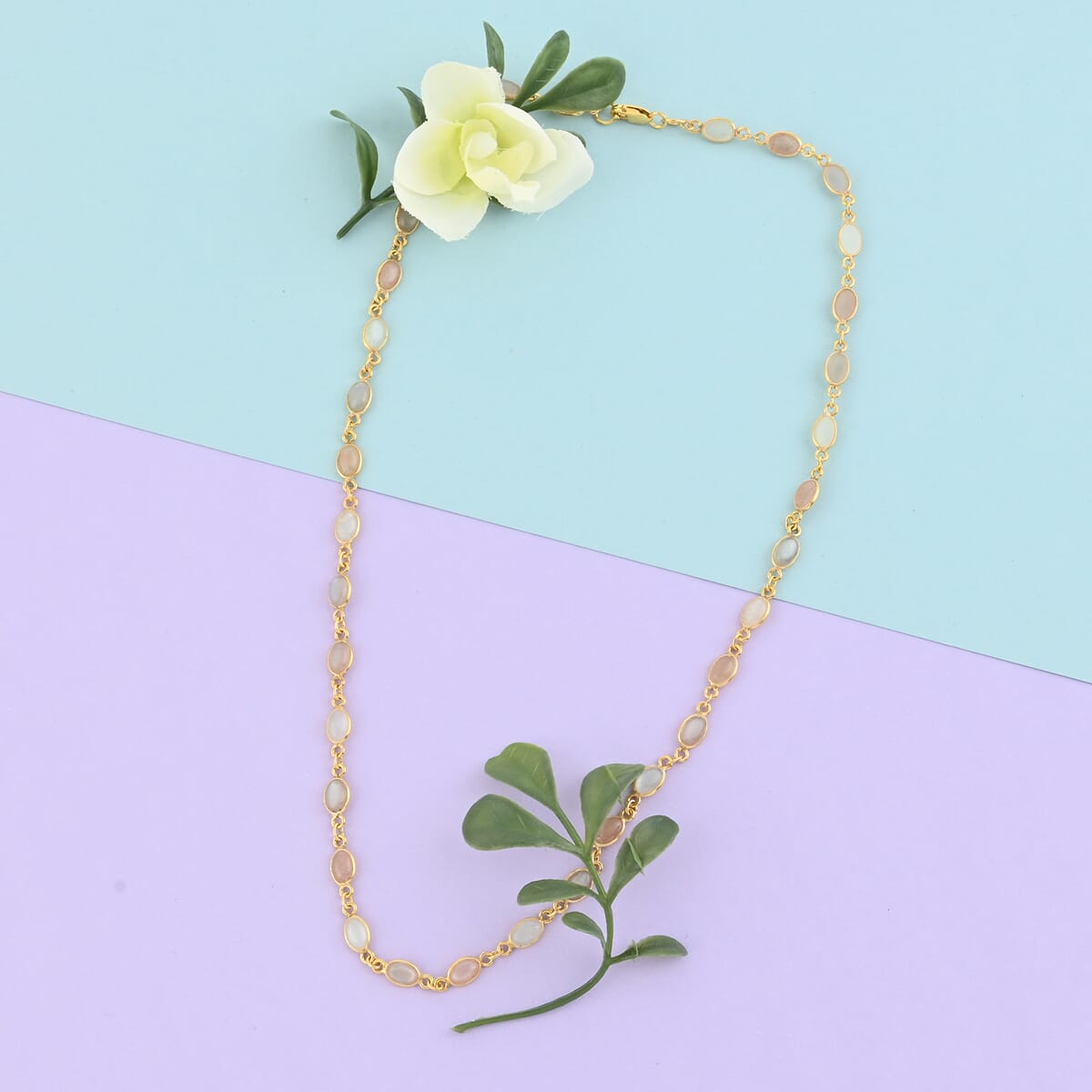 Multi Moonstone Necklace 18 Inches in 14K Yellow Gold Over Sterling Silver 12.60 ctw image number 1