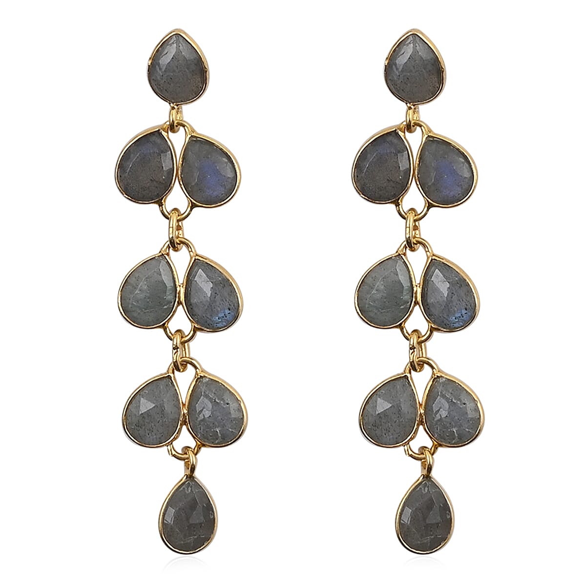 Malagasy Labradorite Dangle Earrings in 14K Yellow Gold Over Sterling Silver 8.25 ctw