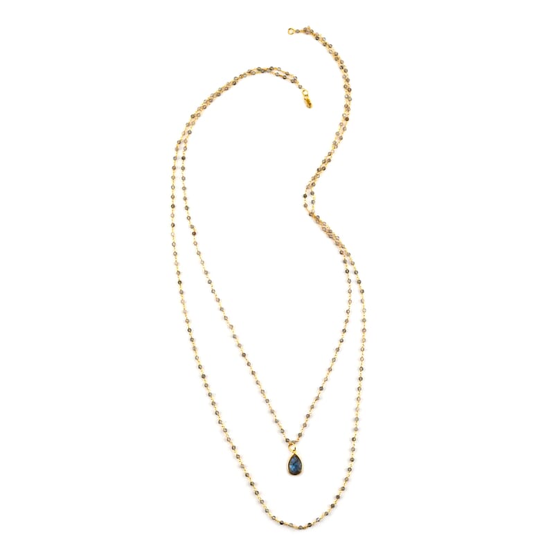 Malagasy Labradorite Double Layer Necklace 29 Inches in 14K Yellow Gold Over Sterling Silver 13.20 Grams 25.50 ctw