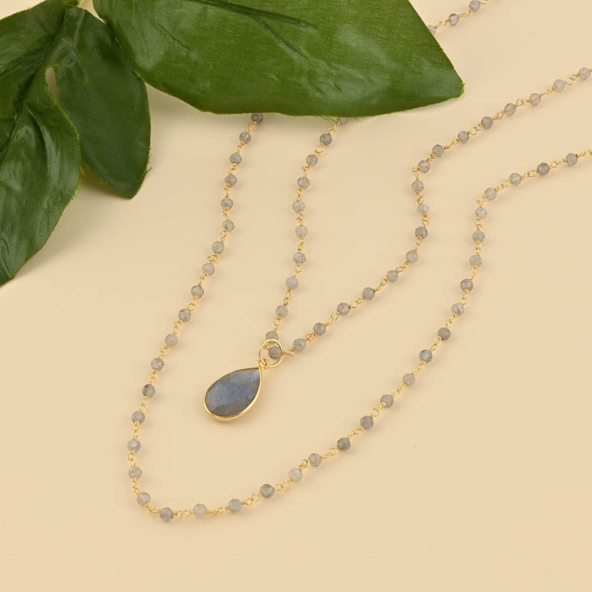 Malagasy Labradorite Double Layer Necklace 29 Inches in 14K Yellow Gold Over Sterling Silver 13.20 Grams 25.50 ctw image number 1