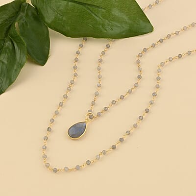 Malagasy Labradorite Double Layer Necklace 29 Inches in 14K Yellow Gold Over Sterling Silver 13.20 Grams 25.50 ctw