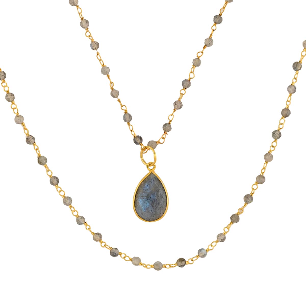 Malagasy Labradorite Double Layer Necklace 29 Inches in 14K Yellow Gold Over Sterling Silver 13.20 Grams 25.50 ctw image number 2