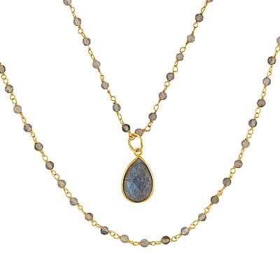 Malagasy Labradorite Double Layer Necklace 29 Inches in 14K Yellow Gold Over Sterling Silver 13.20 Grams 25.50 ctw