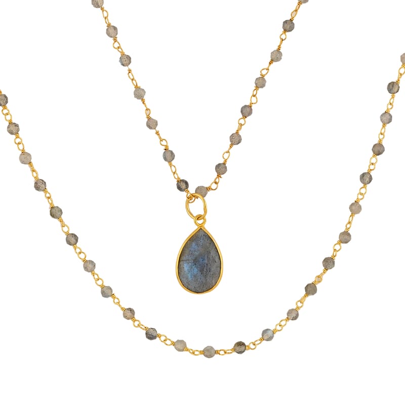 Malagasy Labradorite Double Layer Necklace 29 Inches in 14K Yellow Gold Over Sterling Silver 13.20 Grams 25.50 ctw