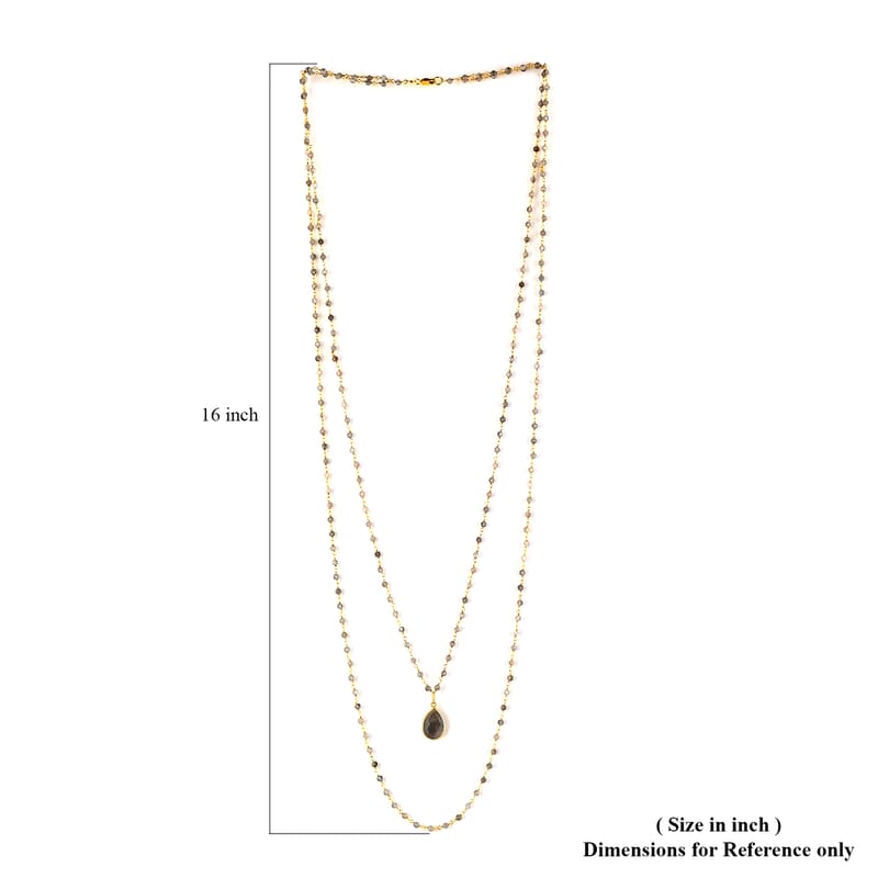 Malagasy Labradorite Double Layer Necklace 29 Inches in 14K Yellow Gold Over Sterling Silver 13.20 Grams 25.50 ctw