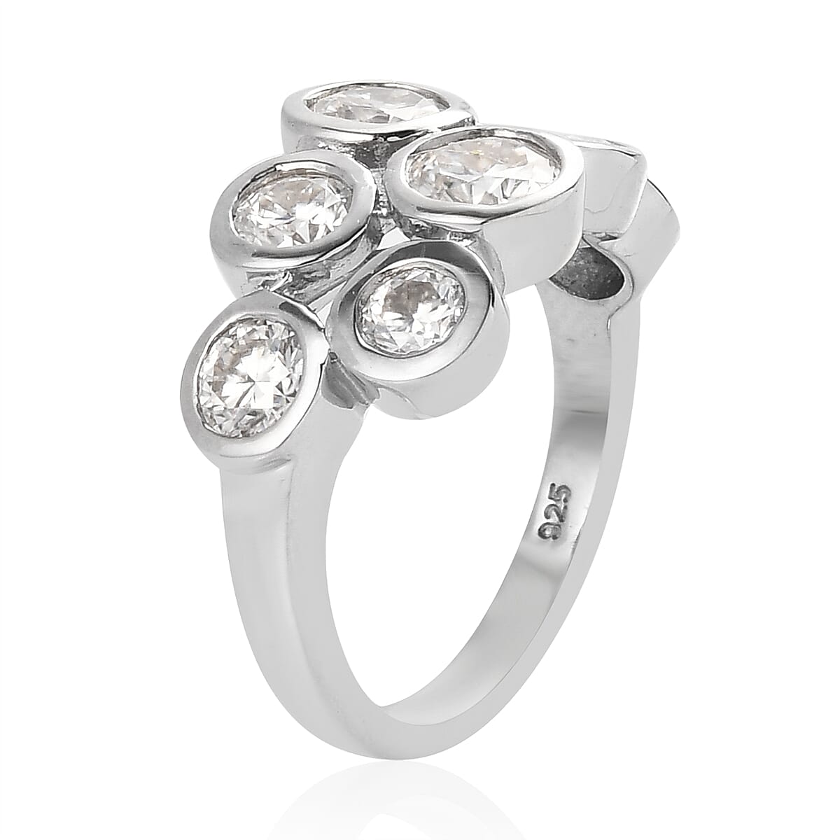 Moissanite Cluster Ring in Platinum Over Sterling Silver (Size 10.0) 2.10 ctw