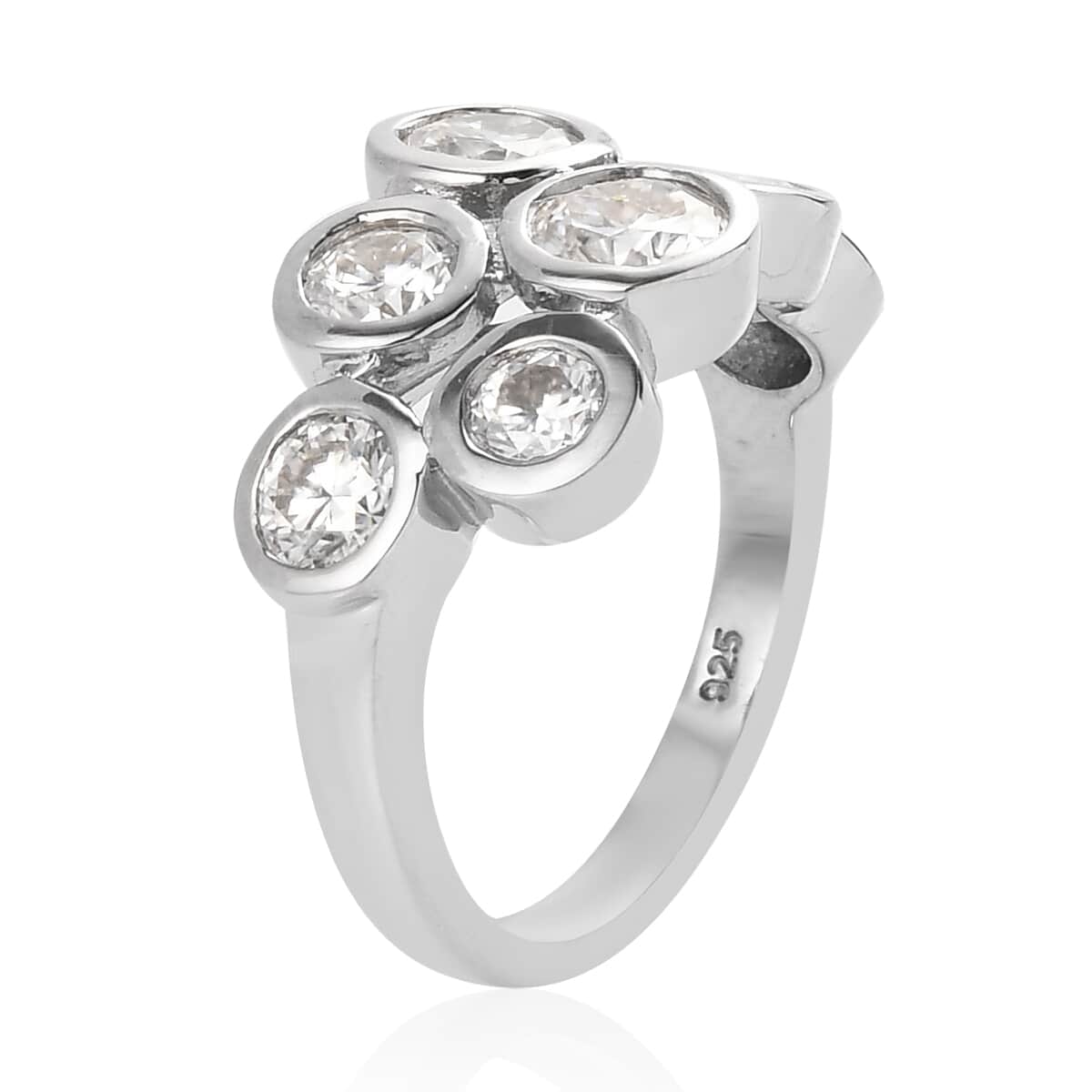 Moissanite Cluster Ring in Platinum Over Sterling Silver 2.10 ctw image number 3