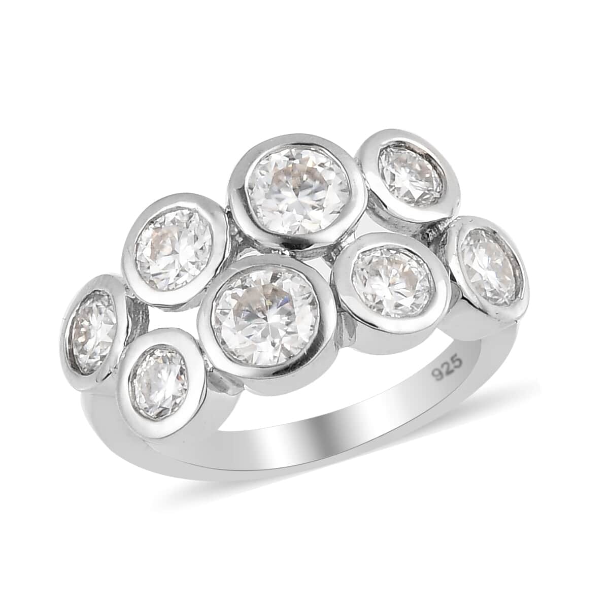 Moissanite Cluster Ring in Platinum Over Sterling Silver (Size 5.0) 2.10 ctw image number 0