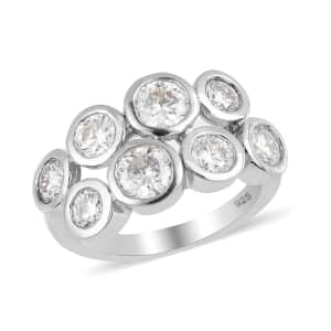 Moissanite Cluster Ring in Platinum Over Sterling Silver (Size 5.0) 2.10 ctw