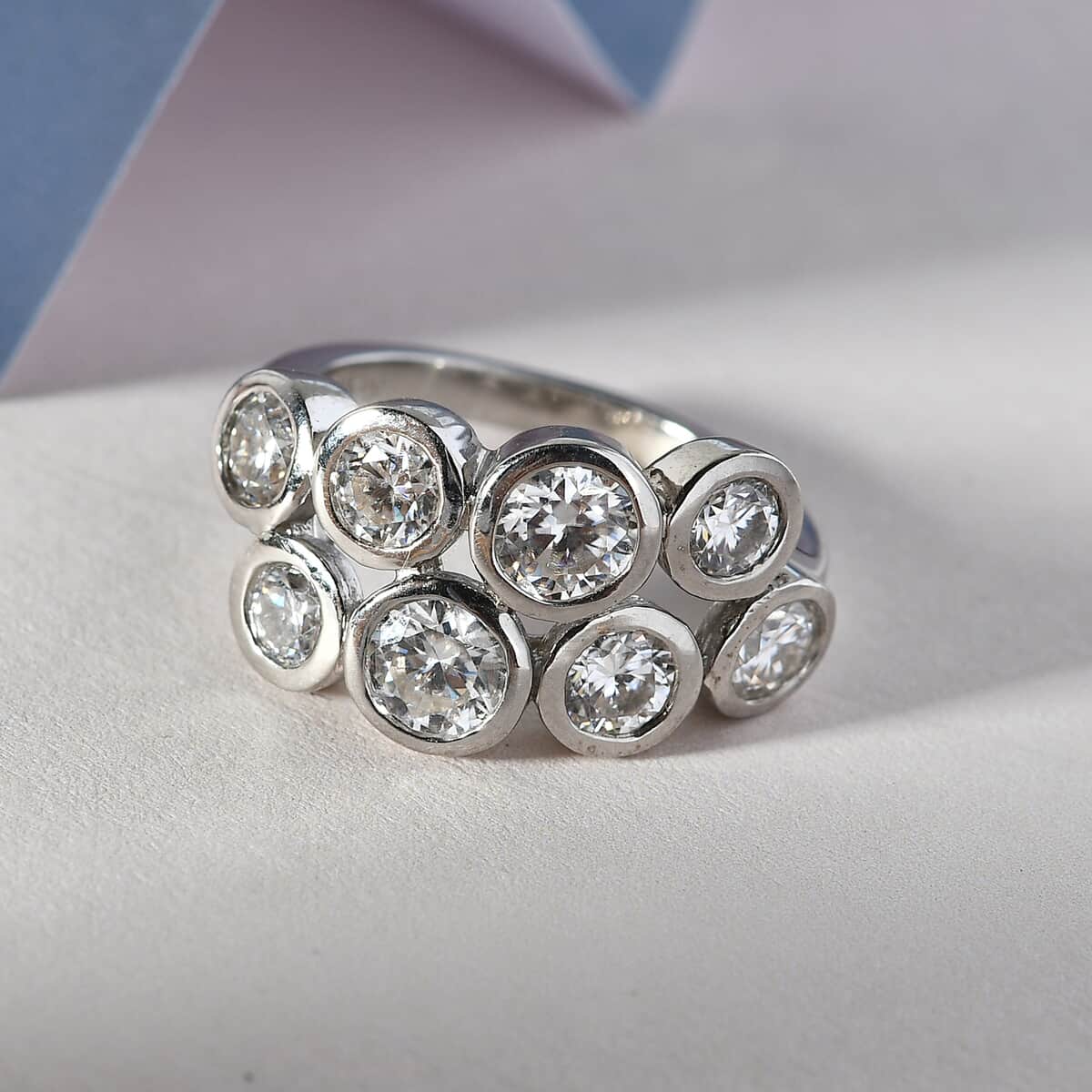 Moissanite Cluster Ring in Platinum Over Sterling Silver (Size 5.0) 2.10 ctw image number 1