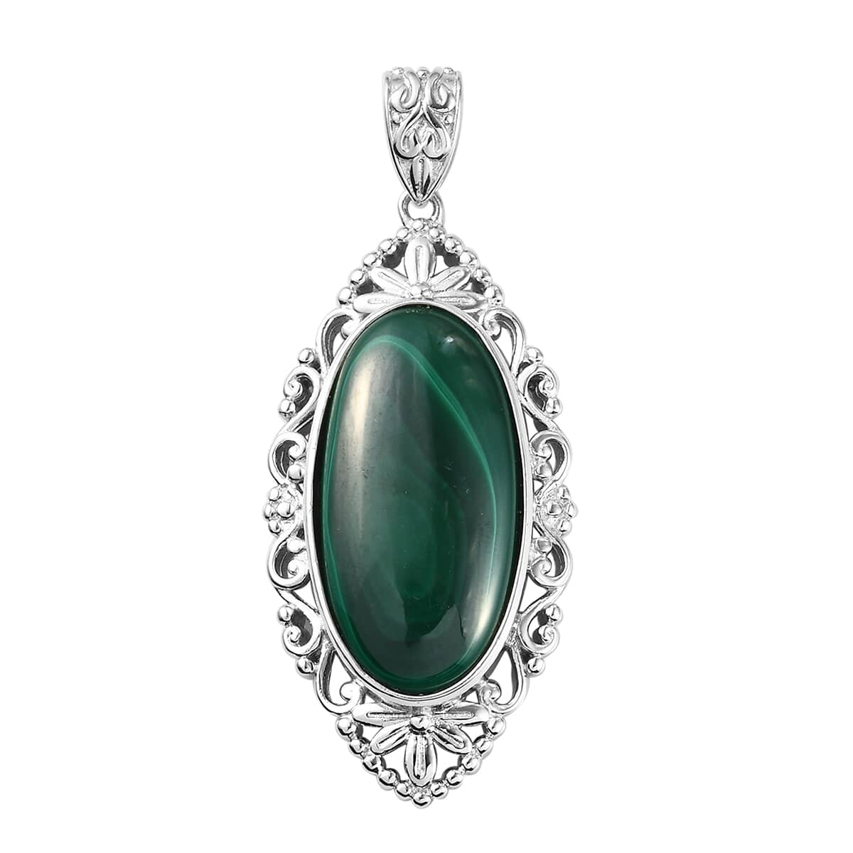 African Malachite Solitaire Pendant in Platinum Over Copper with Magnet 27.50 ctw image number 0