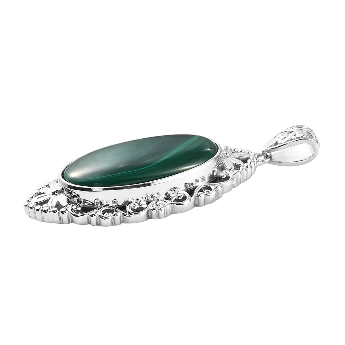 African Malachite Solitaire Pendant in Platinum Over Copper with Magnet 27.50 ctw image number 2