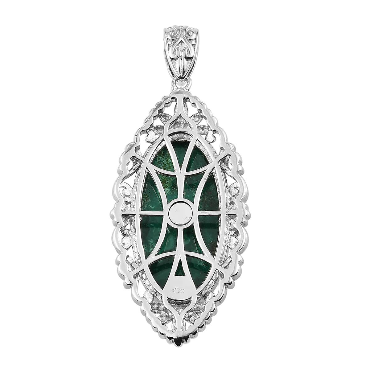 African Malachite Solitaire Pendant in Platinum Over Copper with Magnet 27.50 ctw image number 3