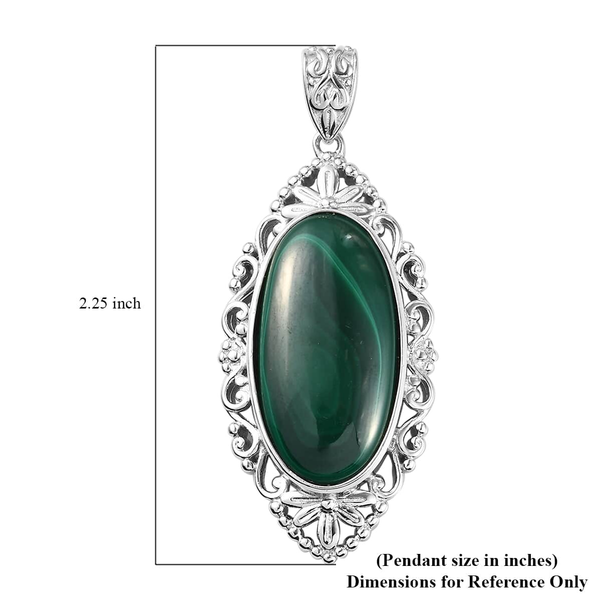 African Malachite Solitaire Pendant in Platinum Over Copper with Magnet 27.50 ctw image number 4