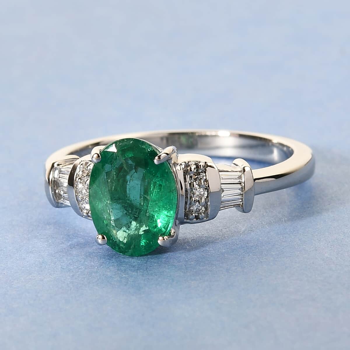 One Of A Kind Rhapsody 950 Platinum AAAA Brazilian Emerald and E-F VS Diamond Ring (Size 7.0) 5.35 Grams 1.70 ctw image number 1