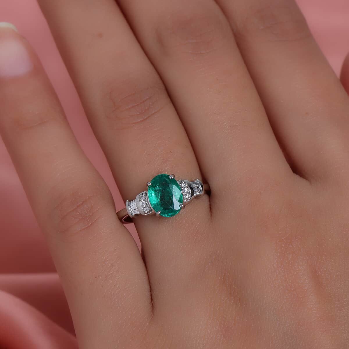 One Of A Kind Rhapsody 950 Platinum AAAA Brazilian Emerald and E-F VS Diamond Ring (Size 7.0) 5.35 Grams 1.70 ctw image number 2