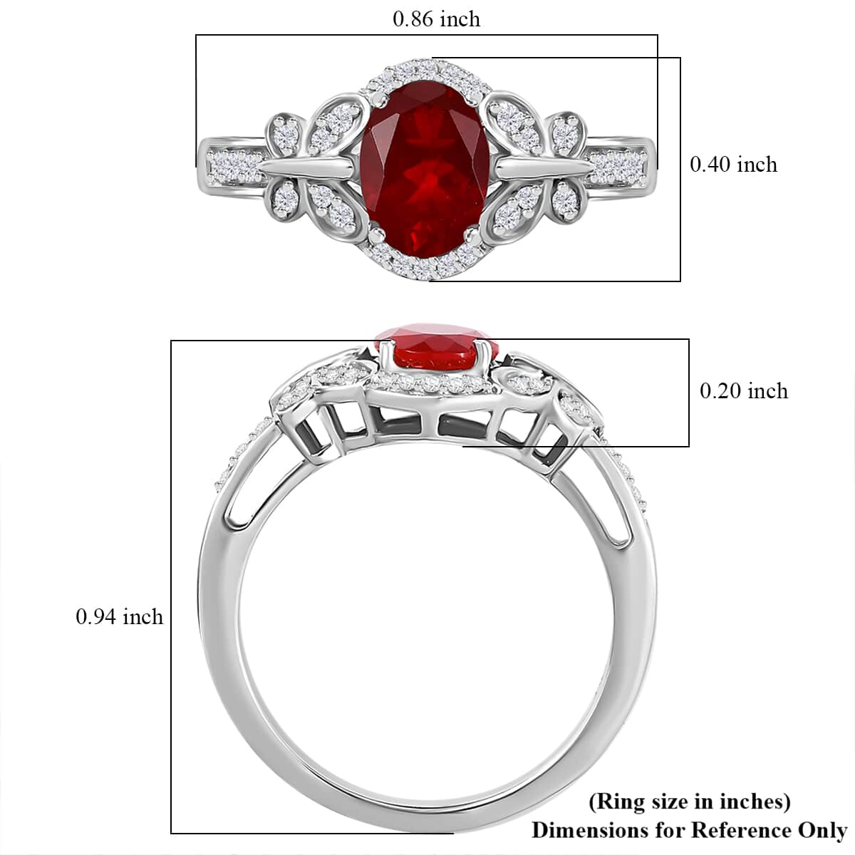 Mexican Cherry Fire Opal, Moissanite Butterfly Ring in Rhodium Over Sterling Silver (Size 10.0) 1.00 ctw image number 5