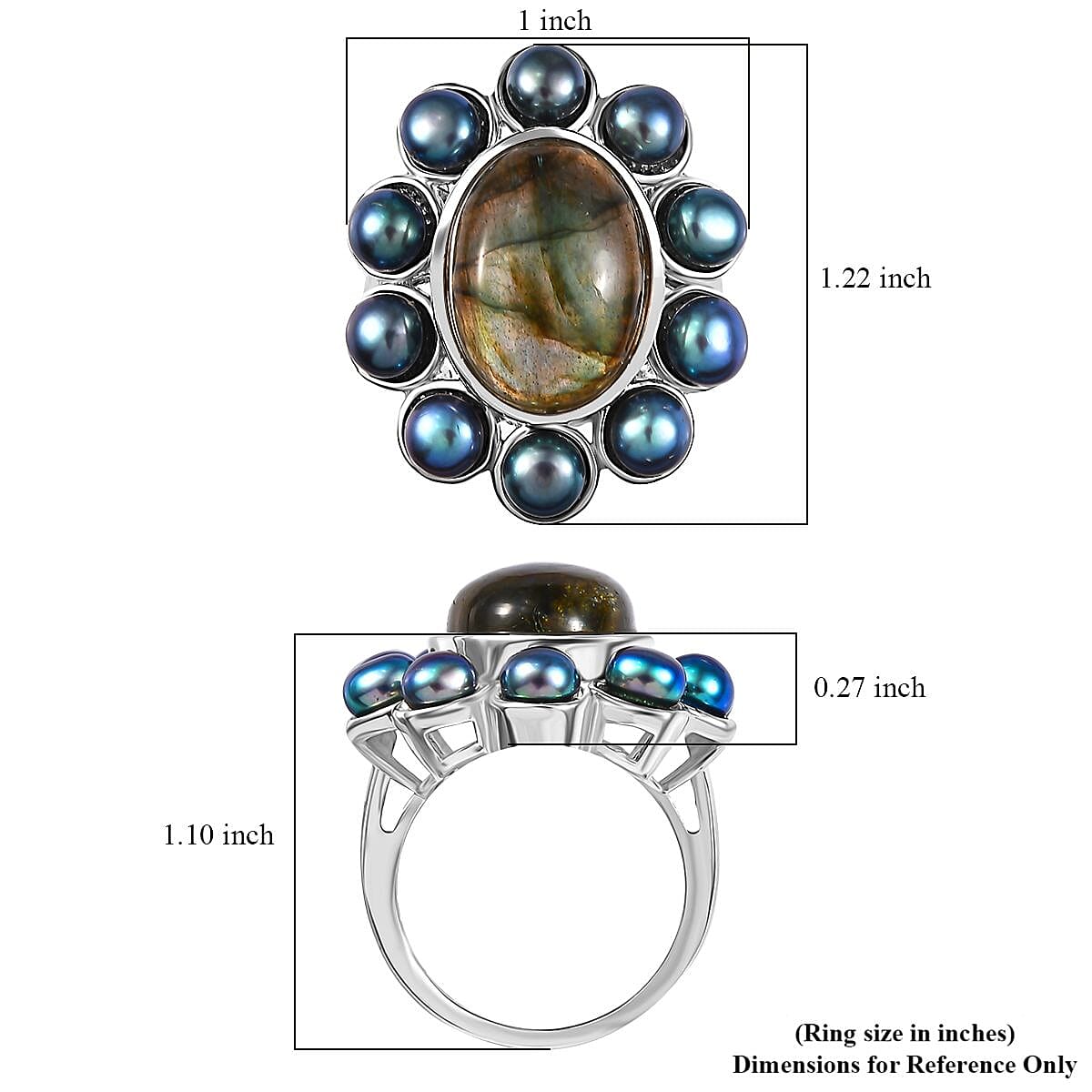 Karis Malagasy Labradorite and Peacock Pearl 10.90 ctw Ring in Platinum Bond (Size 10.0)