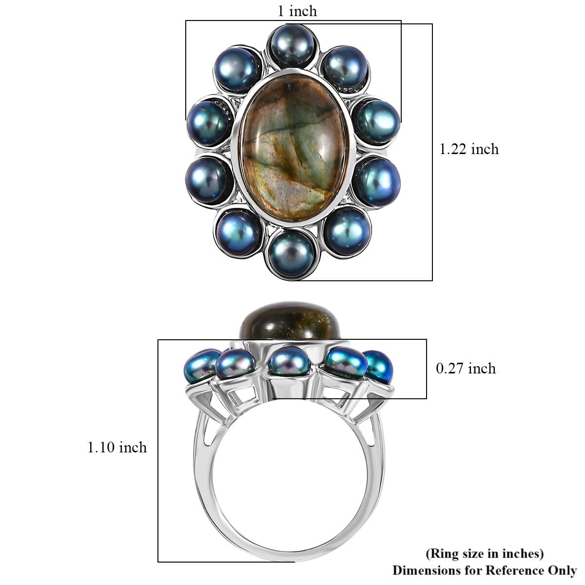 Karis Malagasy Labradorite and Peacock Pearl 10.90 ctw Ring in Platinum Bond (Size 7.0) image number 5