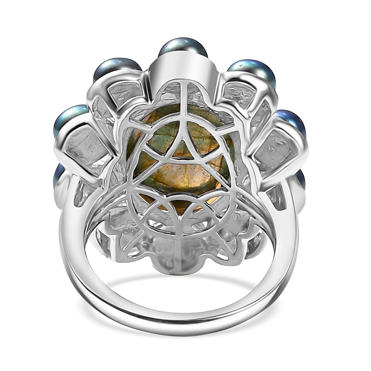 Karis Malagasy Labradorite and Peacock Pearl 10.90 ctw Ring in Platinum Bond (Size 8.0) image number 4