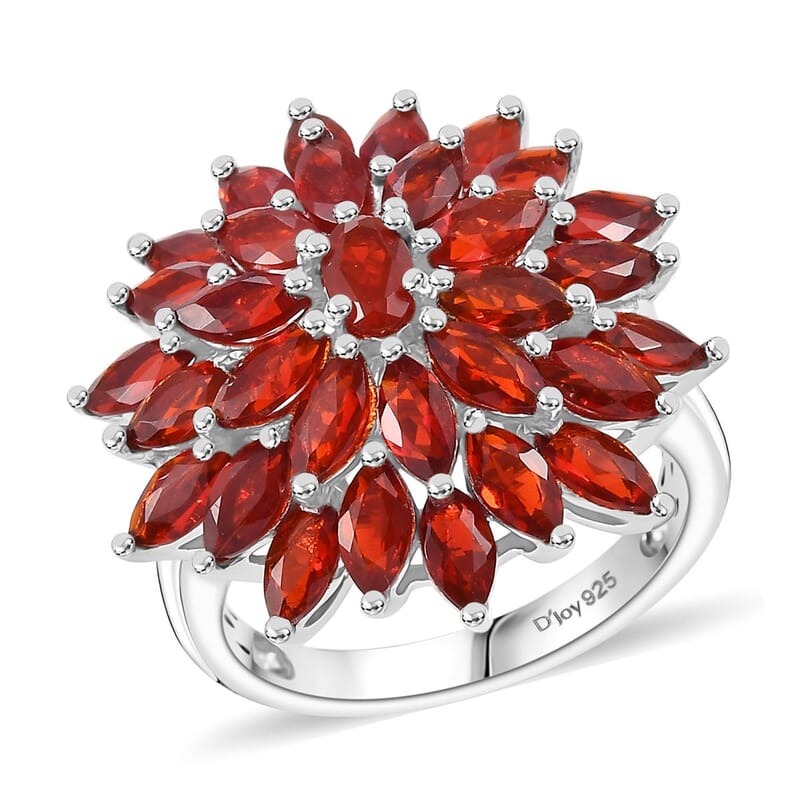Mexican Cherry Fire Opal 2.80 ctw Fiery Blossom Ring in Rhodium Over Sterling Silver (Size 10.0)