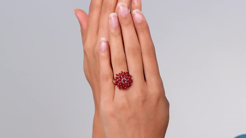 Mexican Cherry Fire Opal 3.00 ctw Fiery Blossom Ring in Rhodium Over Sterling Silver