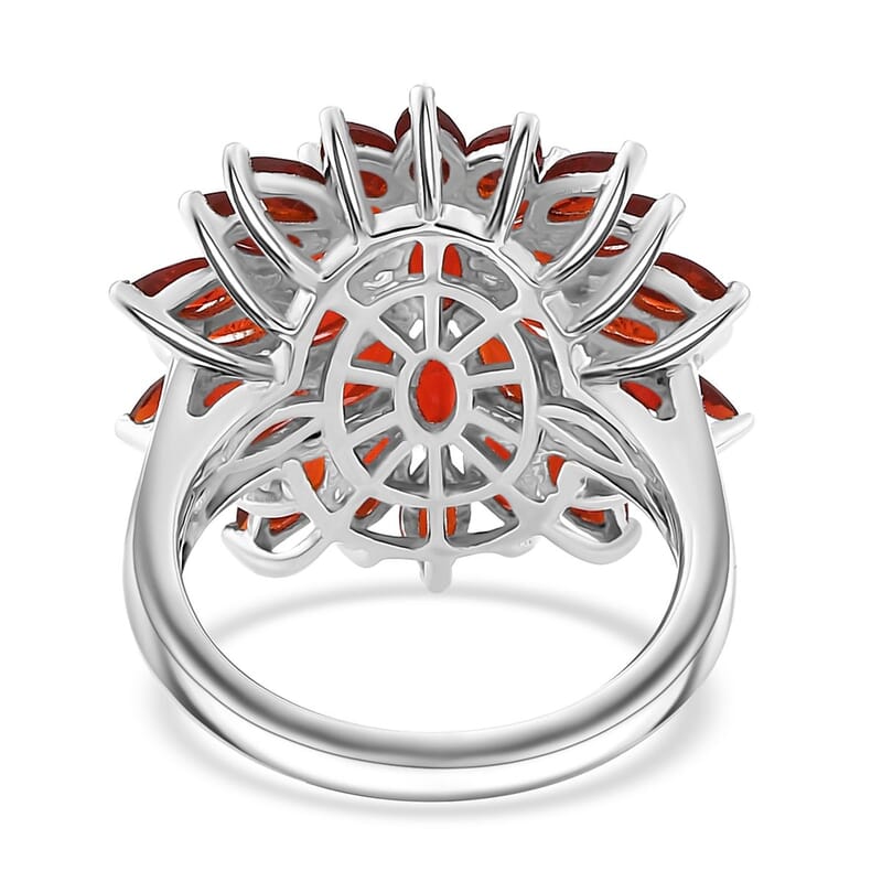 Mexican Cherry Fire Opal 2.80 ctw Fiery Blossom Ring in Rhodium Over Sterling Silver (Size 10.0)