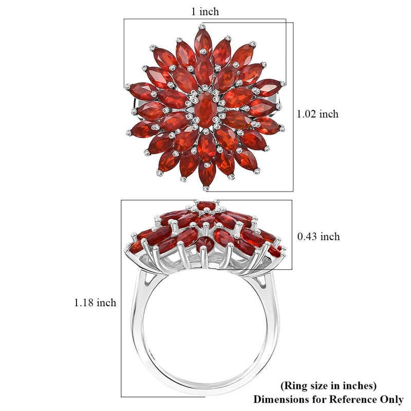 Mexican Cherry Fire Opal 2.80 ctw Fiery Blossom Ring in Rhodium Over Sterling Silver (Size 10.0)