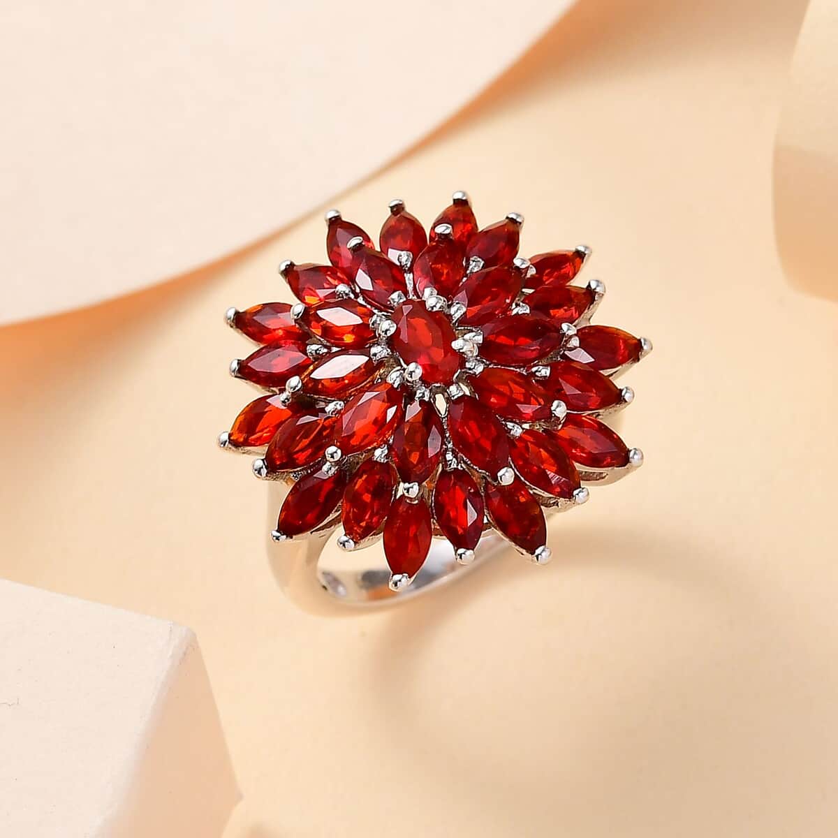 Mexican Cherry Fire Opal 2.80 ctw Fiery Blossom Ring in Rhodium Over Sterling Silver (Size 6.0) image number 1