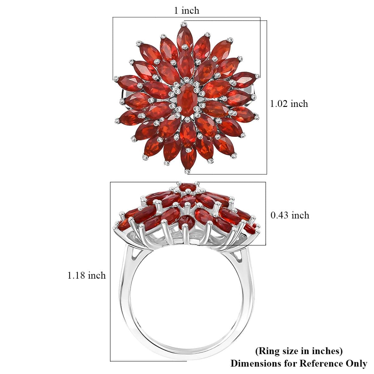 Mexican Cherry Fire Opal 2.80 ctw Fiery Blossom Ring in Rhodium Over Sterling Silver (Size 6.0) image number 5