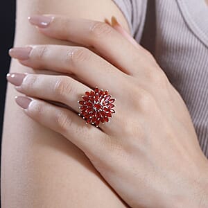 Mexican Cherry Fire Opal 2.80 ctw Fiery Blossom Ring in Rhodium Over Sterling Silver (Size 7.0)