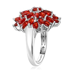 Mexican Cherry Fire Opal 2.80 ctw Fiery Blossom Ring in Rhodium Over Sterling Silver (Size 7.0)