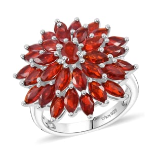 Mexican Cherry Fire Opal 2.80 ctw Fiery Blossom Ring in Rhodium Over Sterling Silver (Size 8.0)