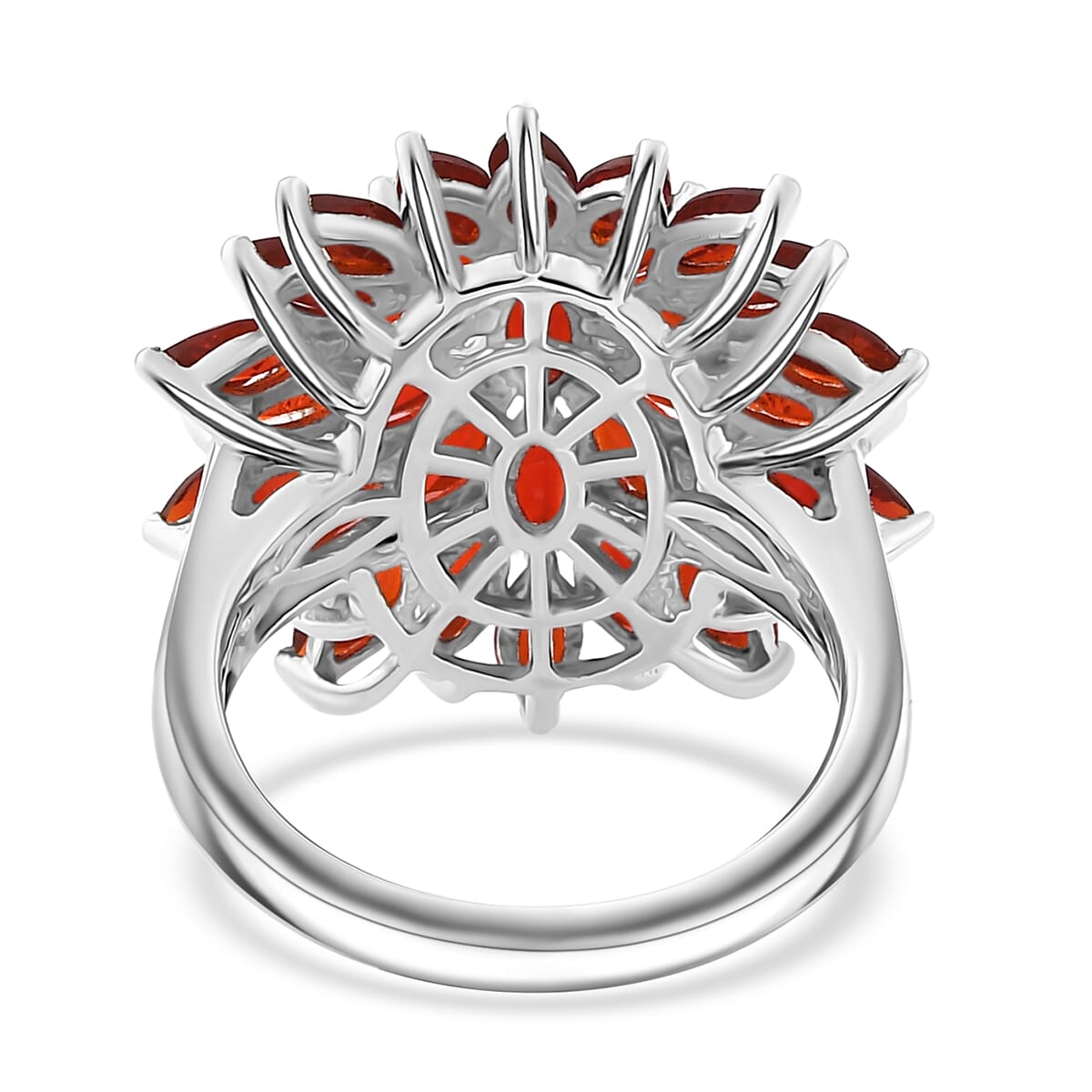 Mexican Cherry Fire Opal 2.80 ctw Fiery Blossom Ring in Rhodium Over Sterling Silver (Size 8.0) image number 4