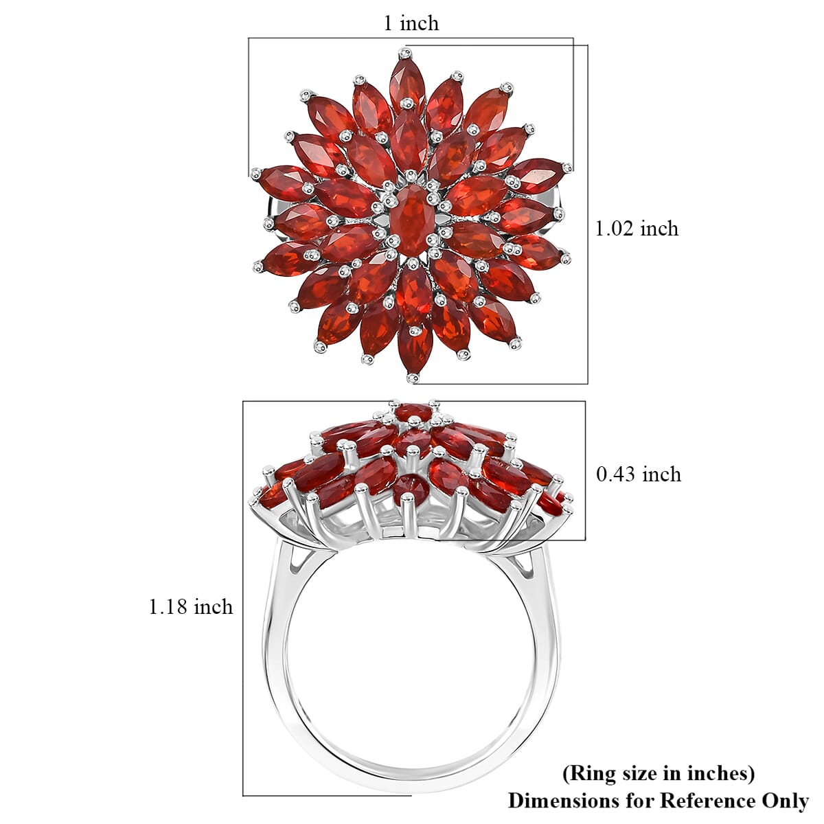 Mexican Cherry Fire Opal 2.80 ctw Fiery Blossom Ring in Rhodium Over Sterling Silver (Size 8.0) image number 5