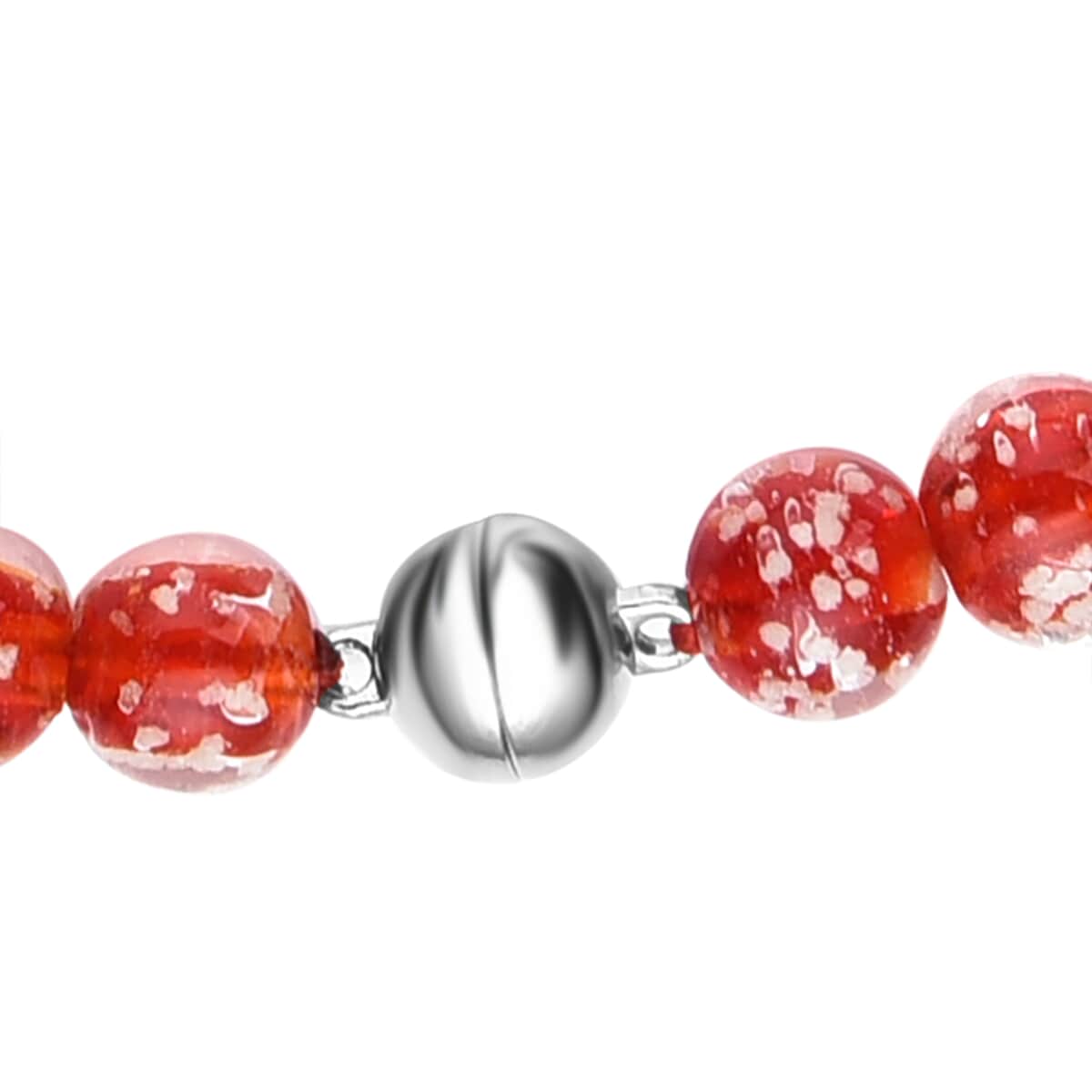 Red Color Murano Style Necklace 20 Inches in Silvertone image number 5